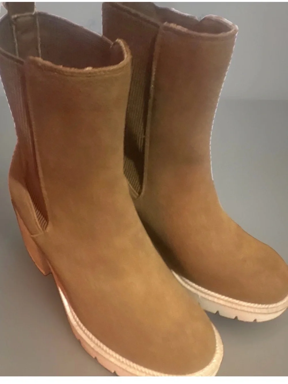 MIA Brown Suede Chelsea Block Heel Booties Sz 9